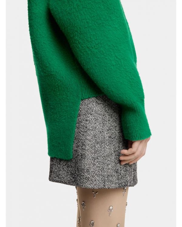 BLACK / WHITE HERRINGBONE WOOL A-LINE MINI SKIRT