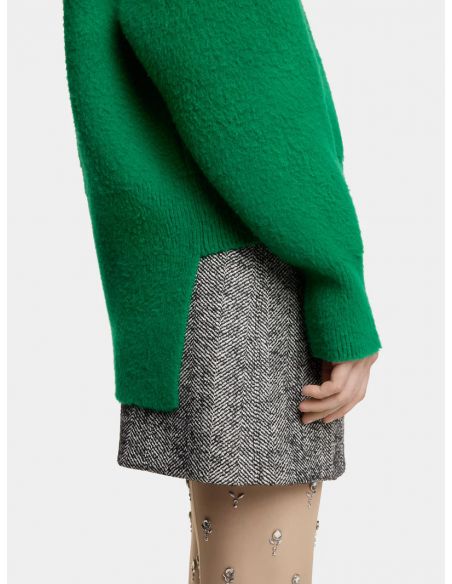 BLACK / WHITE HERRINGBONE WOOL A-LINE MINI SKIRT