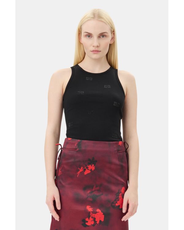 TOP BLACK RHINESTONE BUTTERFLY TANK