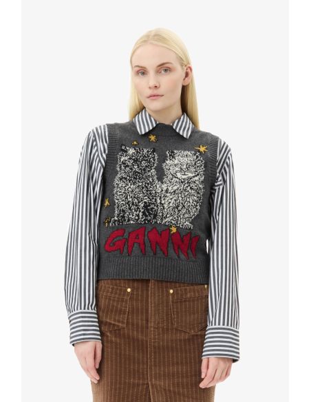 GILET GRAPHIC CATS GRAY QUILL