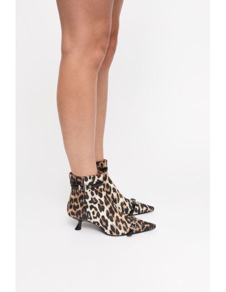 BOTTES EYELETS KITTEN HEEL LEOPARD SATIN