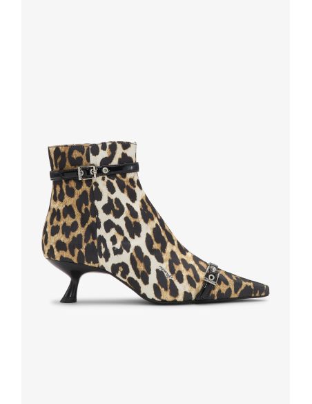 BOTTES EYELETS KITTEN HEEL LEOPARD SATIN