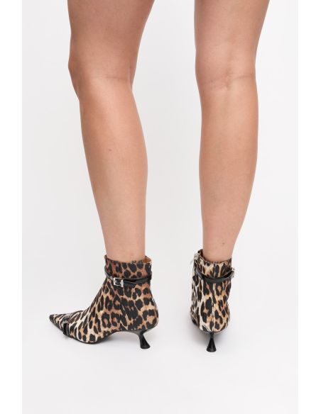 BOTTES EYELETS KITTEN HEEL LEOPARD SATIN