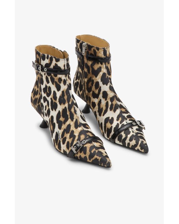 BOTTES EYELETS KITTEN HEEL LEOPARD SATIN 2