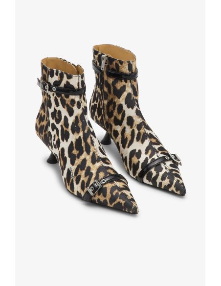 BOTTES EYELETS KITTEN HEEL LEOPARD SATIN