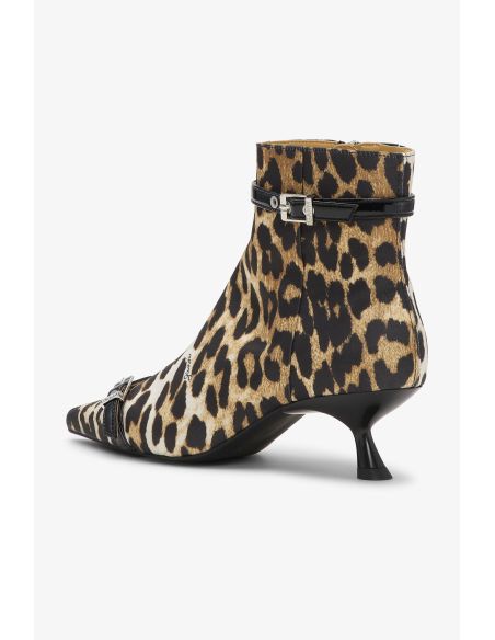 BOTTES EYELETS KITTEN HEEL LEOPARD SATIN