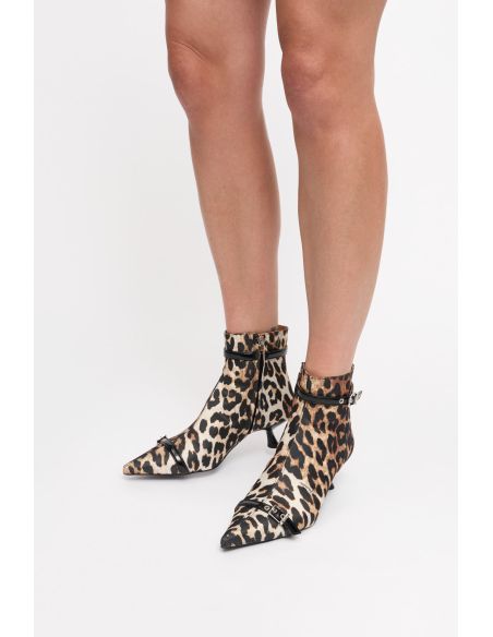 BOTTES EYELETS KITTEN HEEL LEOPARD SATIN