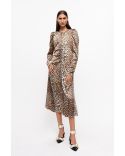 MIDI RUCHED SATIN FRONT LEOPARD DRESS
