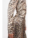 MIDI RUCHED SATIN FRONT LEOPARD DRESS