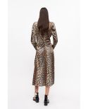 ROBE LEOPARD PRINT SATIN RUCHED MIDI