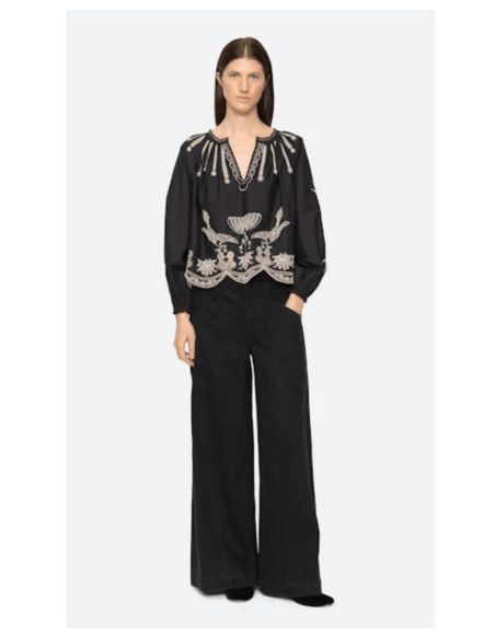 BLOUSE KNGSLEY EMBROIDERY L/SLV BLACK