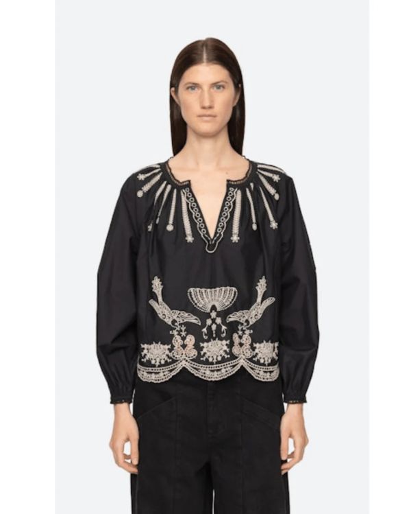 BLOUSE KNGSLEY EMBROIDERY L/SLV BLACK