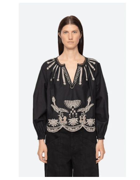 BLOUSE KNGSLEY EMBROIDERY L/SLV BLACK