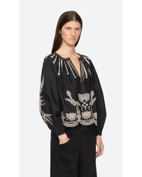 BLOUSE KNGSLEY EMBROIDERY L/SLV BLACK