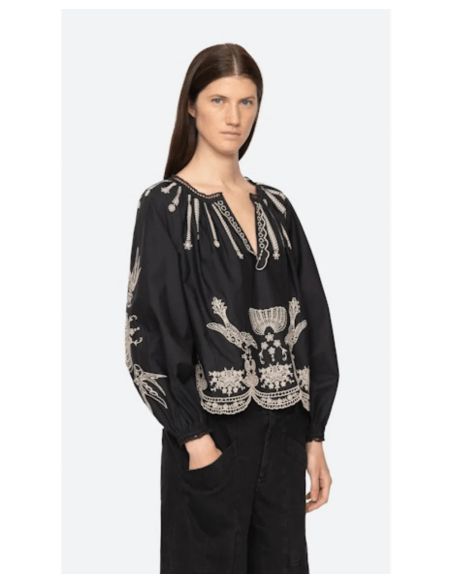 BLOUSE KNGSLEY EMBROIDERY L/SLV BLACK