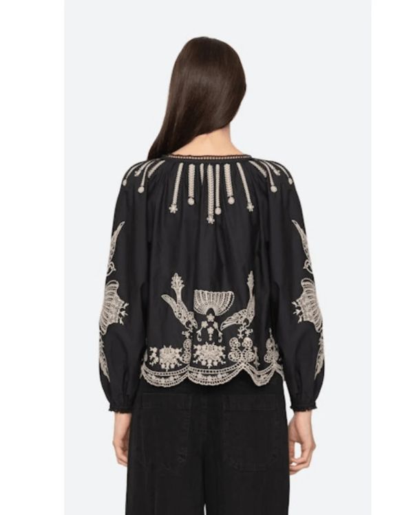 BLOUSE KNGSLEY EMBROIDERY L/SLV BLACK