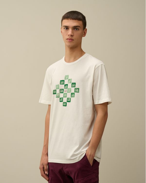 TSHIRT PRINTED LOGO GRID GAUZE WHITE