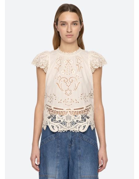 TOP GIANNA LACE FLUTTER SLV BONE
