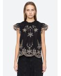 TOP KINGSLEY EMBROIDERY FLUTTER SLV BLACK