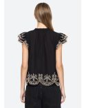 TOP KINGSLEY EMBROIDERY FLUTTER SLV BLACK