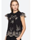 TOP KINGSLEY EMBROIDERY FLUTTER SLV BLACK