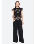 TOP KINGSLEY EMBROIDERY FLUTTER SLV BLACK
