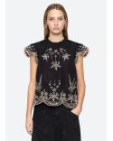 TOP KINGSLEY EMBROIDERY FLUTTER SLV BLACK
