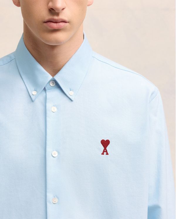 CHEMISE BLEUE COL BOUTONNE AMI DE COEUR EN COTON BLEU CIEL