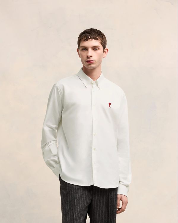AMI DE COEUR BUTTON-DOWN COLLAR SHIRT IN NATURAL WHITE COTTON