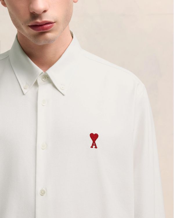 AMI DE COEUR BUTTON-DOWN COLLAR SHIRT IN NATURAL WHITE COTTON
