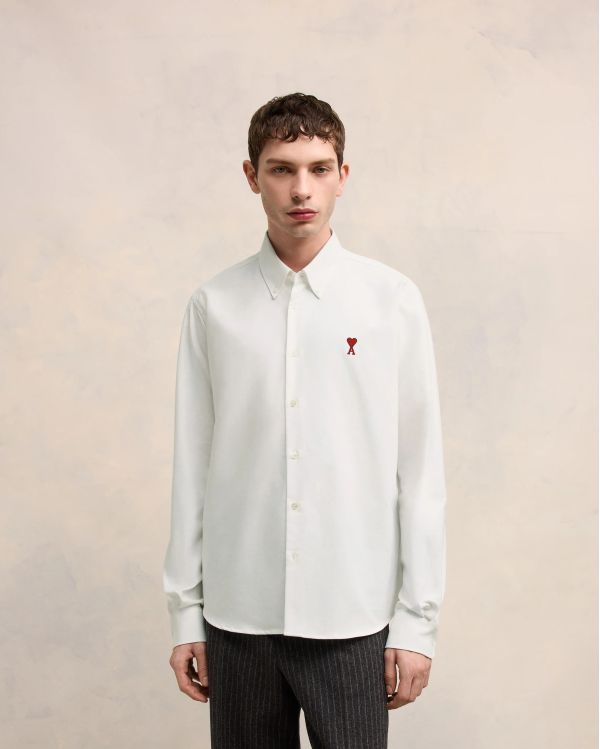AMI DE COEUR BUTTON-DOWN COLLAR SHIRT IN NATURAL WHITE COTTON