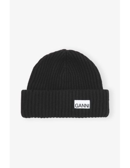 BONNET OVERSIZED WOOL RIB KNIT BLACK