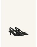 BLACK VINYL RACER SLINGBACKS