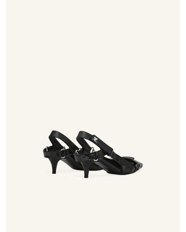 BLACK VINYL RACER SLINGBACKS