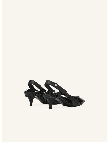 BLACK VINYL RACER SLINGBACKS