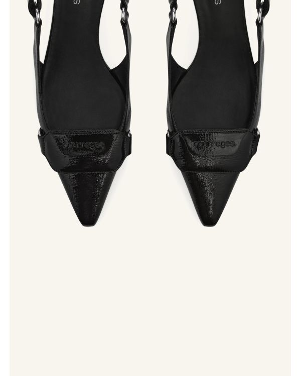 BLACK VINYL RACER SLINGBACKS