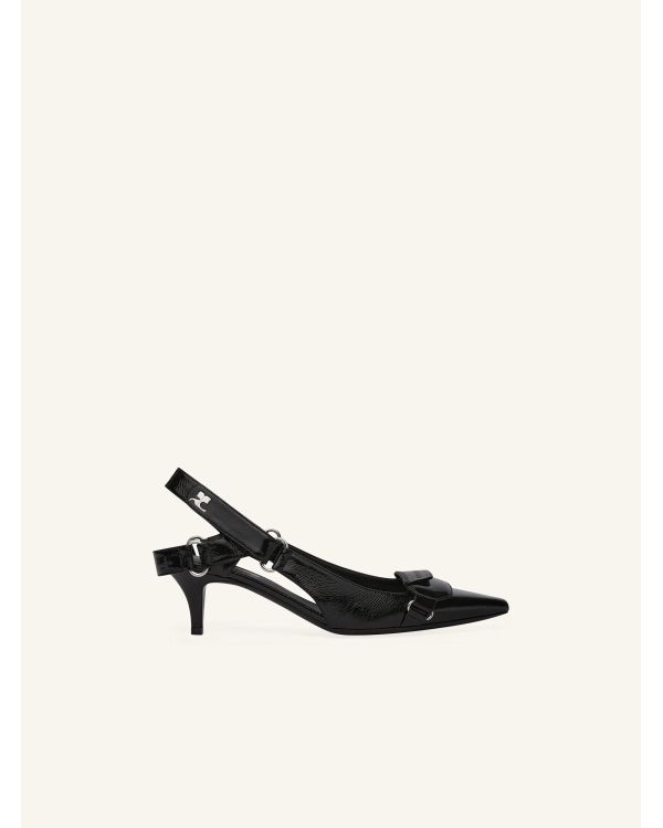 BLACK VINYL RACER SLINGBACKS