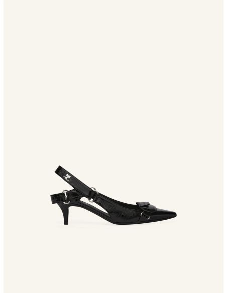 BLACK VINYL RACER SLINGBACKS
