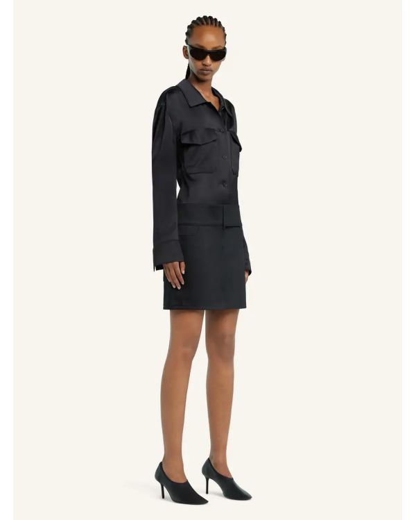 CHEMISE SATIN 2 POCHES NOIR