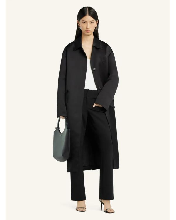 BLACK COCOON SATIN COAT