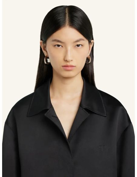 BLACK COCOON SATIN COAT