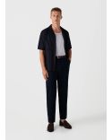 CHEMISE COL CUBAIN A RAYURES BLEU MARINE