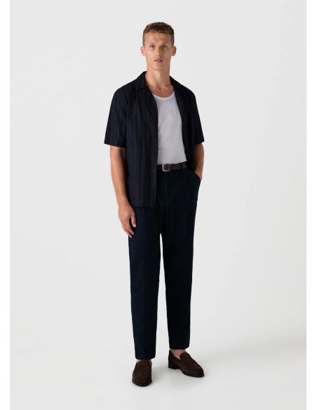 CHEMISE COL CUBAIN A RAYURES BLEU MARINE
