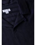 NAVY BLUE STRIPED CUBAN COLLAR SHIRT