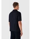 CHEMISE COL CUBAIN A RAYURES BLEU MARINE