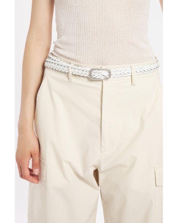WHITE LEATHER BRAIDED BELT