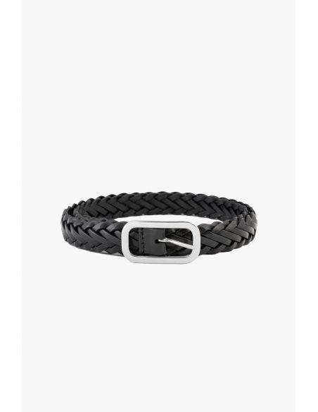 BLACK LEATHER BRAIDED BELT