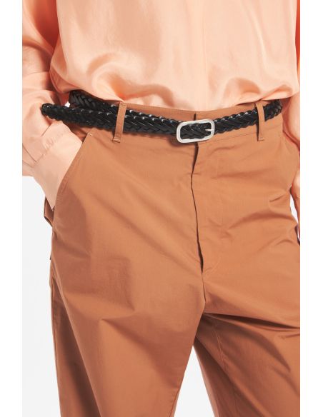 BLACK LEATHER BRAIDED BELT