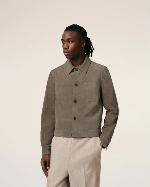 VESTE BEIGE EN CUIR CENDRE
