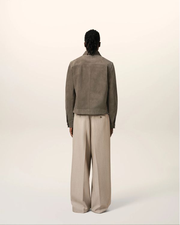 VESTE BEIGE EN CUIR CENDRE